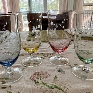 Lenox Butterfly Meadow Etched Glass Goblet Set - Blue, Yellow, Pink, Green